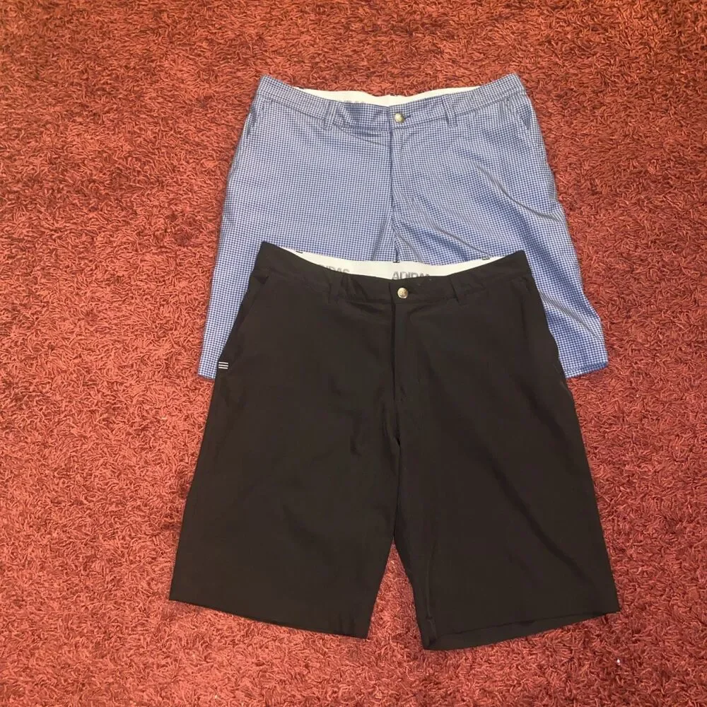 2PC Lot Of 2 Adidas Golf Performance Shorts Blue Black Plaid Men’s Size 34